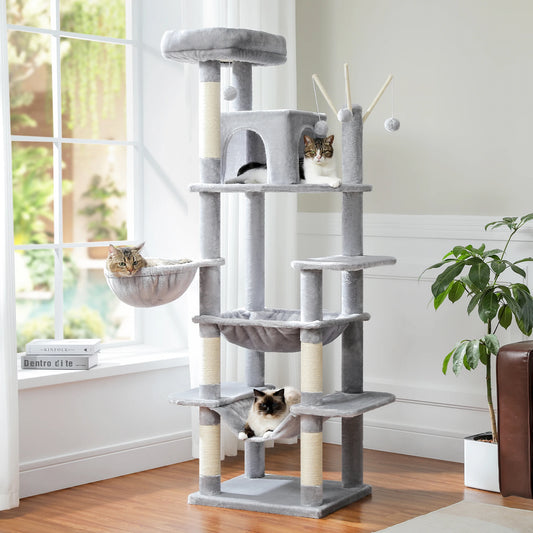 Large Cat Tree for Indoor Large Cats Tall Cat Tower for Fat Cats with Super Big Hammock, Cat Climbing Trees with Scratching Post