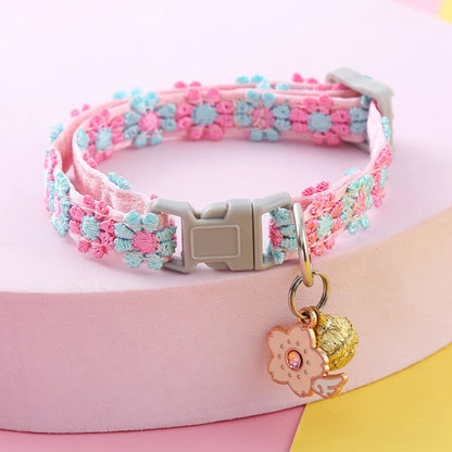 Pet Collar With Bell Cartoon Footprint Colorful Dog Puppy Kitten Collar Adjustable Safety Bell Ring Necklace Pet Accessories