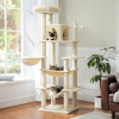 Large Cat Tree for Indoor Large Cats Tall Cat Tower for Fat Cats with Super Big Hammock, Cat Climbing Trees with Scratching Post