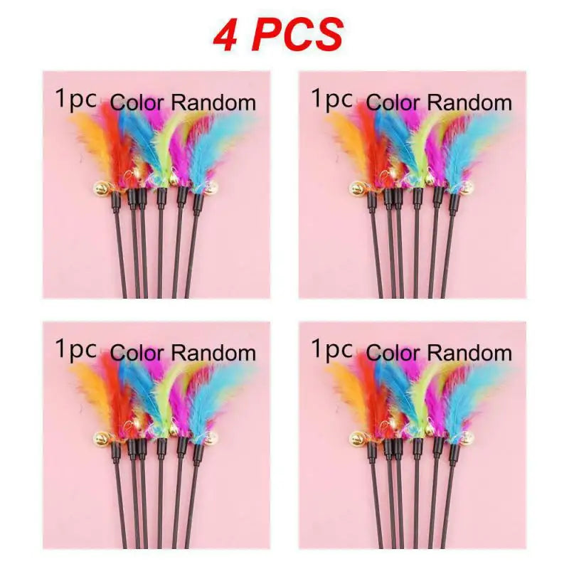 1~10PCS Funny Cat Stick Toys Colorful Feathers Tease Cat Stick Interactive Pet Toys For Cat Playing Toy Supplies Cat Accessories