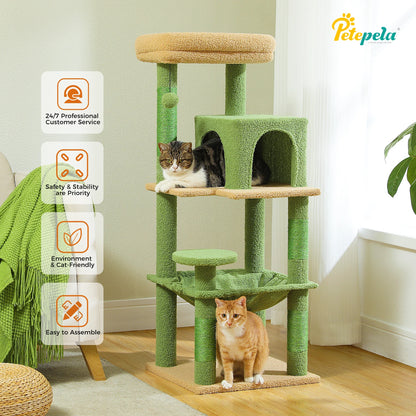 Cat Tree for Indoor Cats, 5-Level Cat Tower for Large Cats with Metal Frame Large Hammock Cat Condo with Big Top Perch