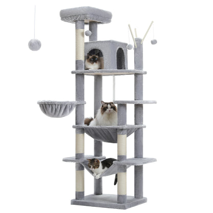 Large Cat Tree for Indoor Large Cats Tall Cat Tower for Fat Cats with Super Big Hammock, Cat Climbing Trees with Scratching Post