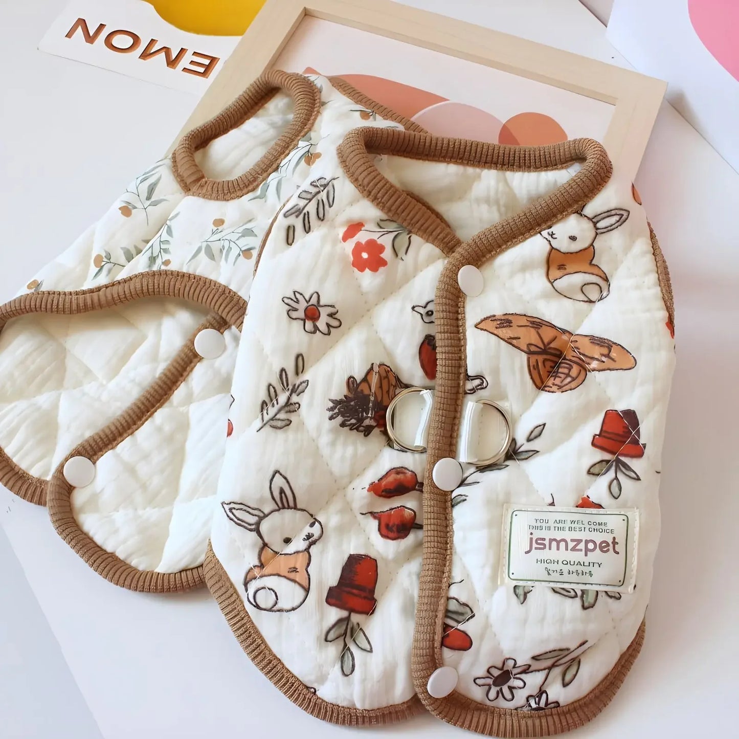 Pet Rabbit Print Coat Winter Cat and Dog Clothes Autumn and Winter Clothes Teddy Bear Small Dog Warm Floral Vest Puppy Clothes