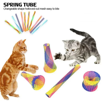 10pcs Cat Springs Toys Kitten Coil Spiral Pet Interactive Gauge Plastic Spring Toy Colorful Springs Cat Pet Tower Toy 고양이