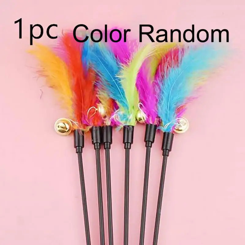 1~10PCS Funny Cat Stick Toys Colorful Feathers Tease Cat Stick Interactive Pet Toys For Cat Playing Toy Supplies Cat Accessories