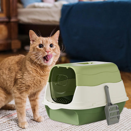 Large Cat Litter Box Hooded Cat Litter Box Odor-Resistant Fully Enclosed Cat Toilet with Litter Scoop for Home Pets Supplies