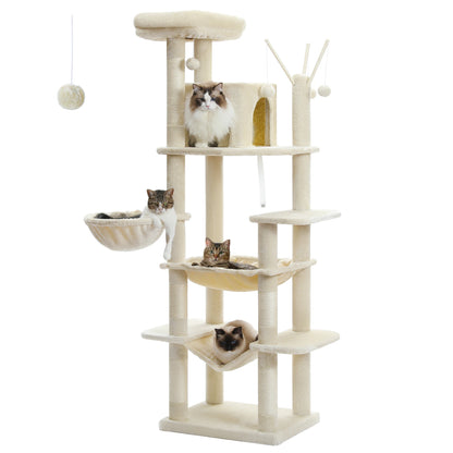 Large Cat Tree Tall Cat Tower for Indoor Cats Multi-Level Plush Cat Condo with Scratching Posts Scratching Boards Perches Caves