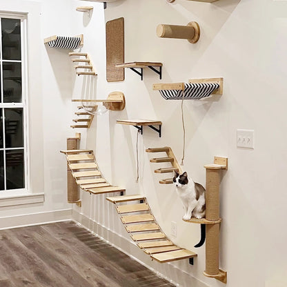 Cat Climbing Shelf Wall Mounted Four Step Stairway With Sisal Scratching Post For Cats Tree Tower Platform Jumping Pet Furniture