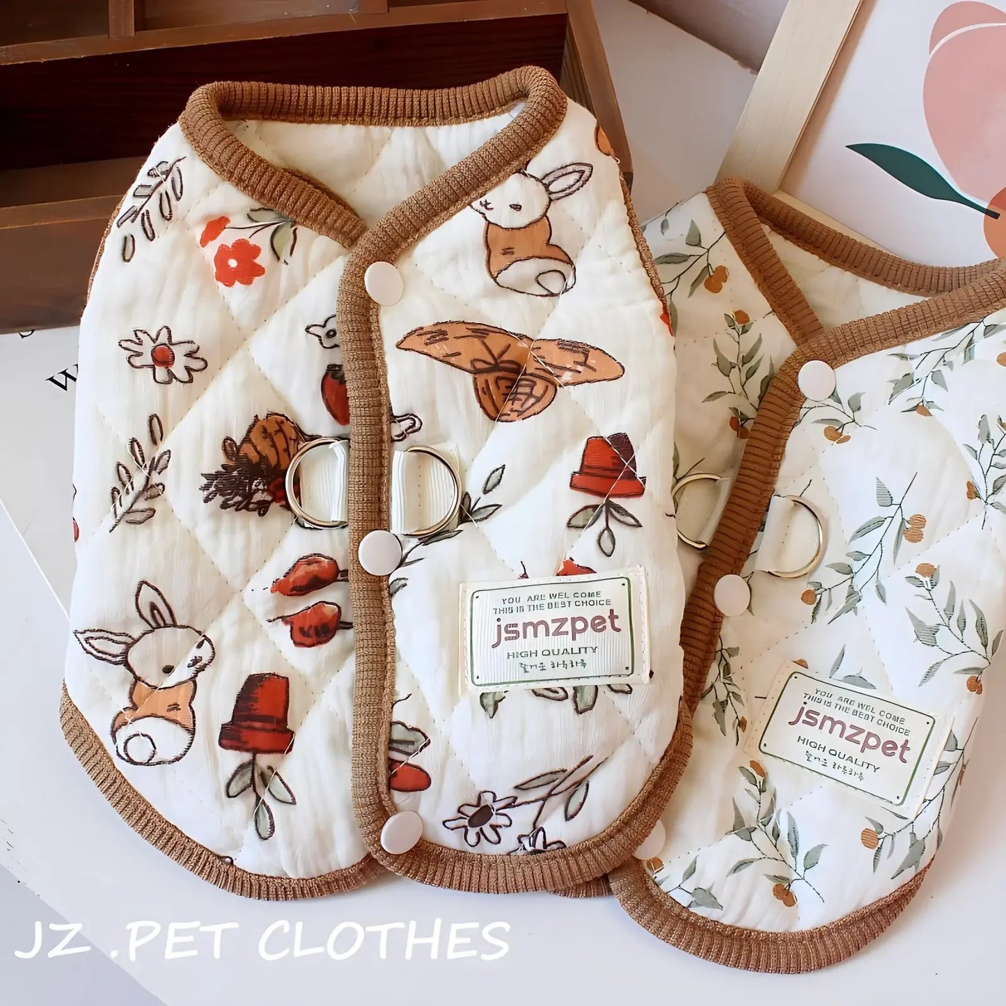 Pet Rabbit Print Coat Winter Cat and Dog Clothes Autumn and Winter Clothes Teddy Bear Small Dog Warm Floral Vest Puppy Clothes