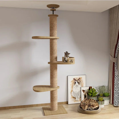 Cats Tree Floor Solid Wooden Cat Tree House Climbing Pets Furniture Adjustable Kitten Trees Tower Multilayer Cat Climbing Frame