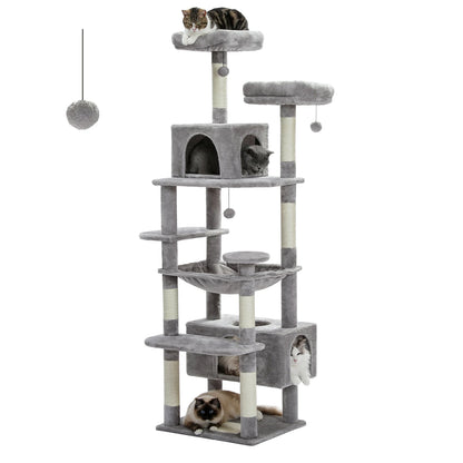 184cm Large Cat Tree and Tower for Indoor Cats With Sisal-Covered Scratching Posts Spacious Hammock Padded Perches and Condos