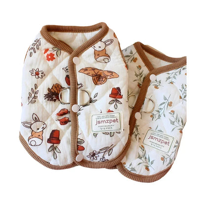 Pet Rabbit Print Coat Winter Cat and Dog Clothes Autumn and Winter Clothes Teddy Bear Small Dog Warm Floral Vest Puppy Clothes