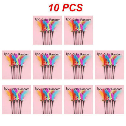 1~10PCS Funny Cat Stick Toys Colorful Feathers Tease Cat Stick Interactive Pet Toys For Cat Playing Toy Supplies Cat Accessories