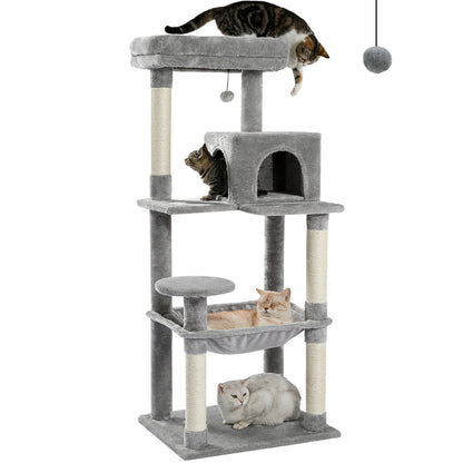 Cat Tree for Indoor Cats 5-Level Cat Tower for Large Cats with Large Hammock Sisal Covered Scratching Posts Cozy Condo Top Perch