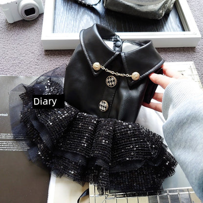 [Shiny Small Leather Skirt] Princess Dress Pet Cat Bichon Poodle Dog Clothes Autumn and Winter Clothes Autumn Clothes