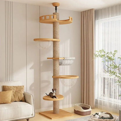 Cats Tree Floor Solid Wooden Cat Tree House Climbing Pets Furniture Adjustable Kitten Trees Tower Multilayer Cat Climbing Frame