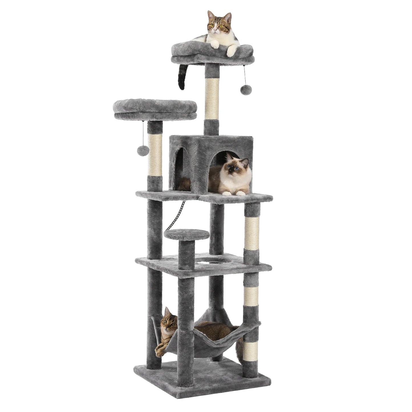 Large Cat Tree for Indoor Large Cats Tall Cat Tower for Fat Cats with Super Big Hammock, Cat Climbing Trees with Scratching Post