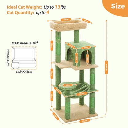 Cat Tree for Indoor Cats, 5-Level Cat Tower for Large Cats with Metal Frame Large Hammock Cat Condo with Big Top Perch