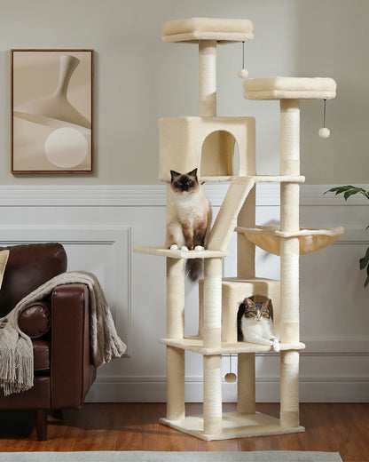 H180CM Large Cat Tree for Indoor Tall Tower for Cat Multi-Level Plush with Natural Sisal Scratching Post Condos Perches Hammock