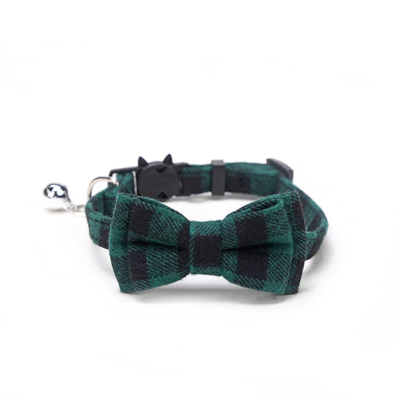 Pet Breakaway Cat Collar Bow Tie and Bell Cute Plaid Christmas Red Elastic Adjustable Dog Collar With Sash Small Bell For Cats