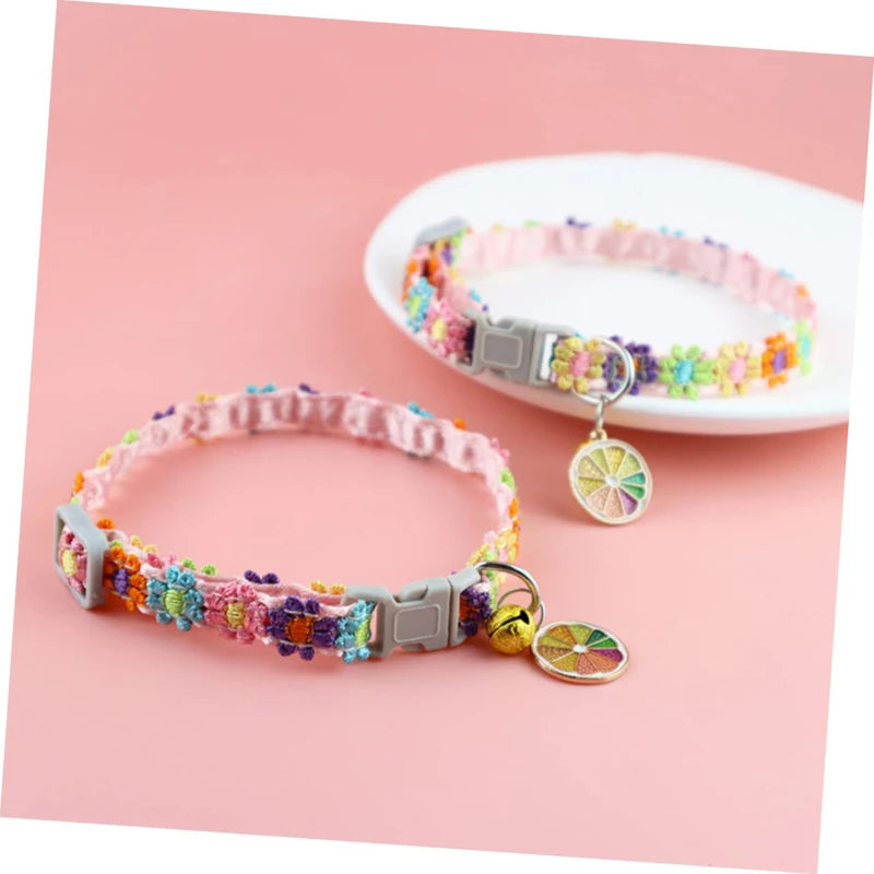 Pet Collar With Bell Cartoon Footprint Colorful Dog Puppy Kitten Collar Adjustable Safety Bell Ring Necklace Pet Accessories