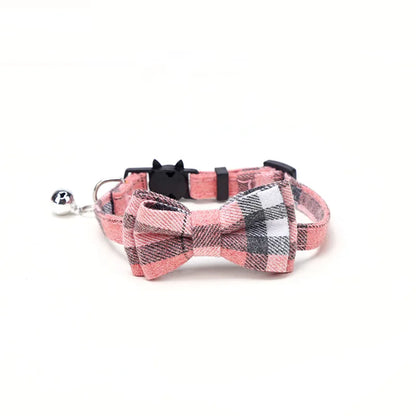 Pet Breakaway Cat Collar Bow Tie and Bell Cute Plaid Christmas Red Elastic Adjustable Dog Collar With Sash Small Bell For Cats