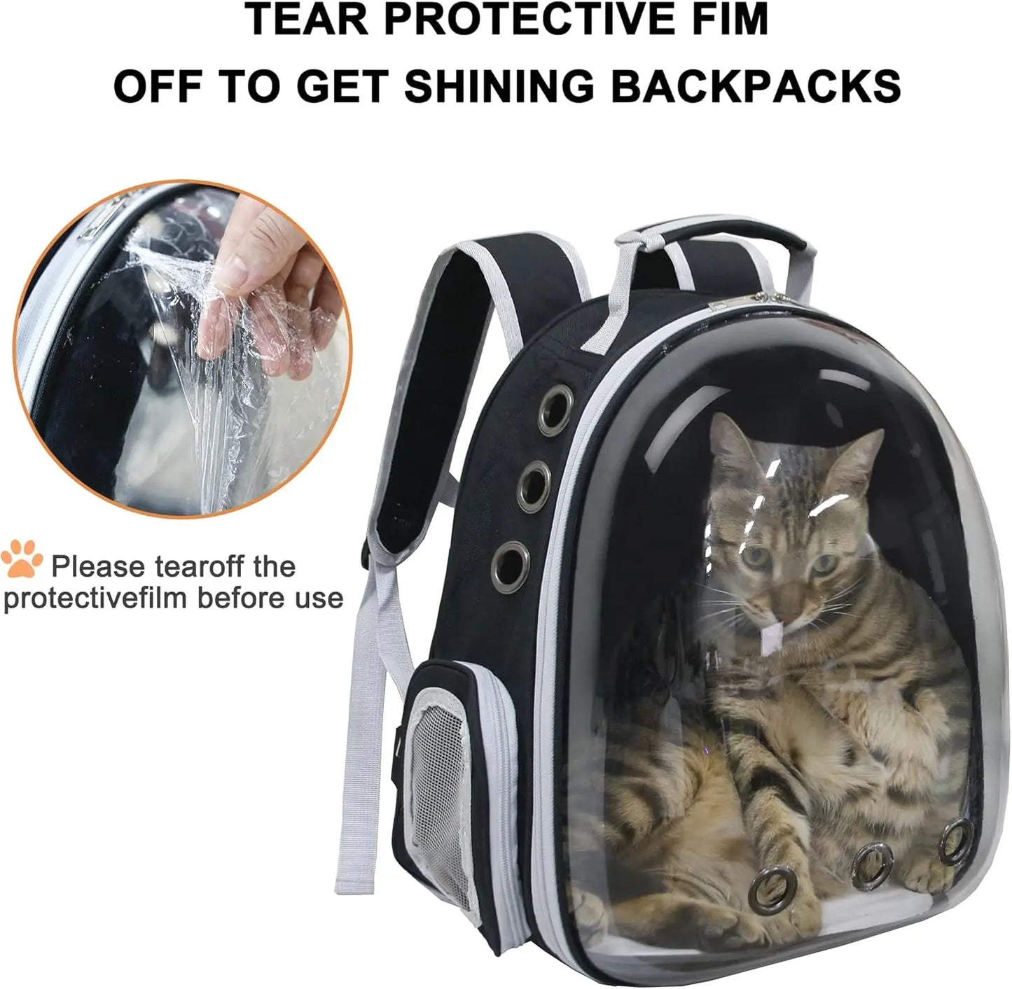 Transparent cat bags, pet backpacks, portable and transparent space capsules, cat supplies, outdoor travel breathable backpa