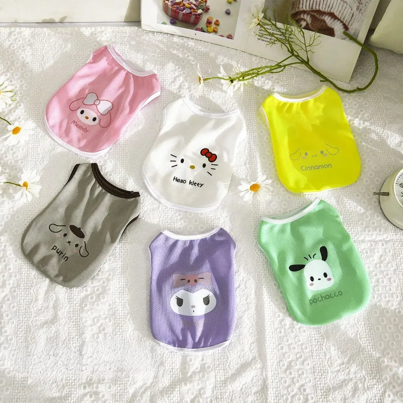 Cute Sanrio Hello Kitty Pet Vest Cartoon Cat and Dog Clothes Small Dog Creative Anime Series Breathable Clothes Pet Dress Up