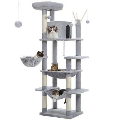 Large Cat Tree for Indoor Large Cats Tall Cat Tower for Fat Cats with Super Big Hammock, Cat Climbing Trees with Scratching Post