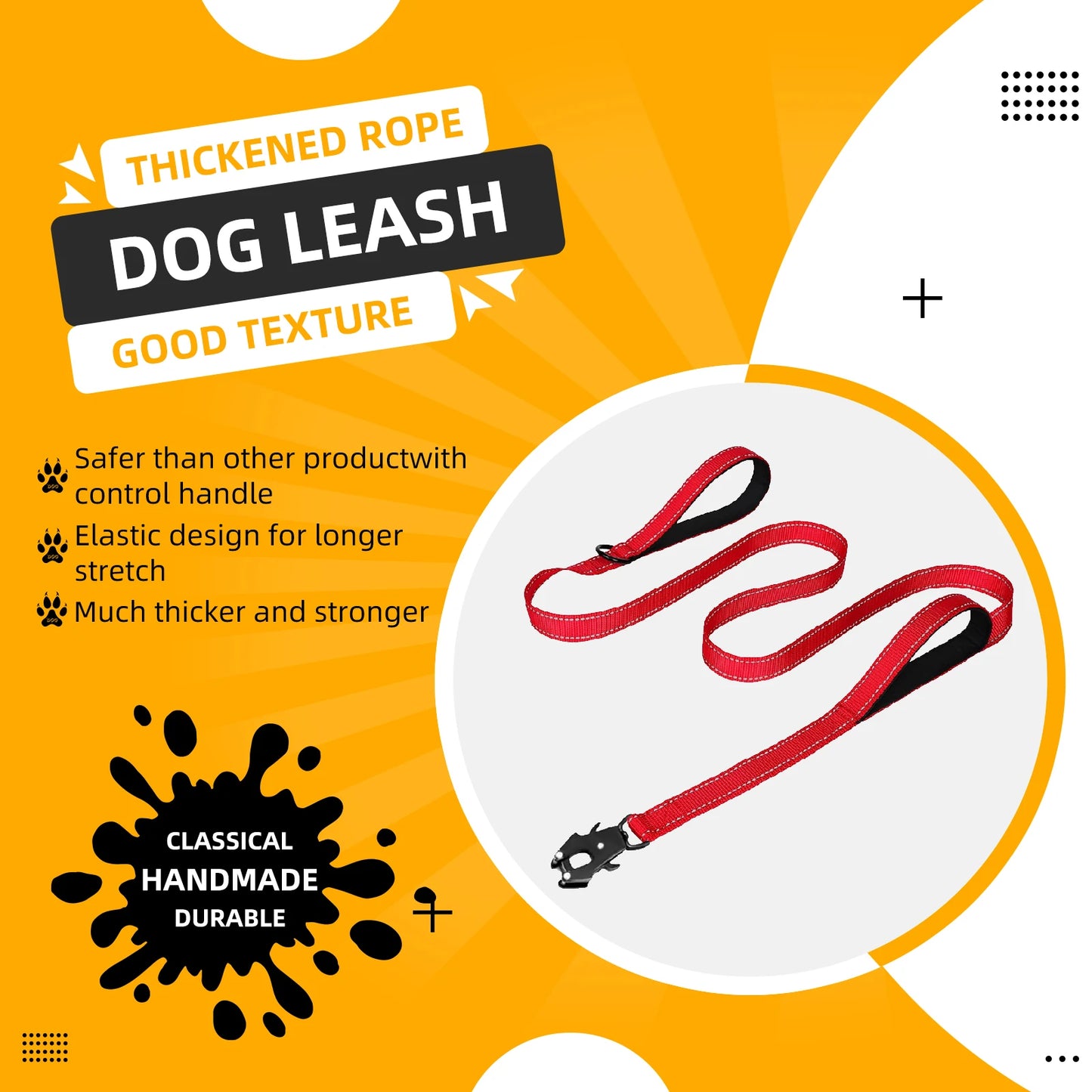 Heavy Duty Dog Leash- Nylon reflective  with Soft Padded 2 Handle & Auto Lock Frog Clip Outdoor dog leash With a dog poop bag