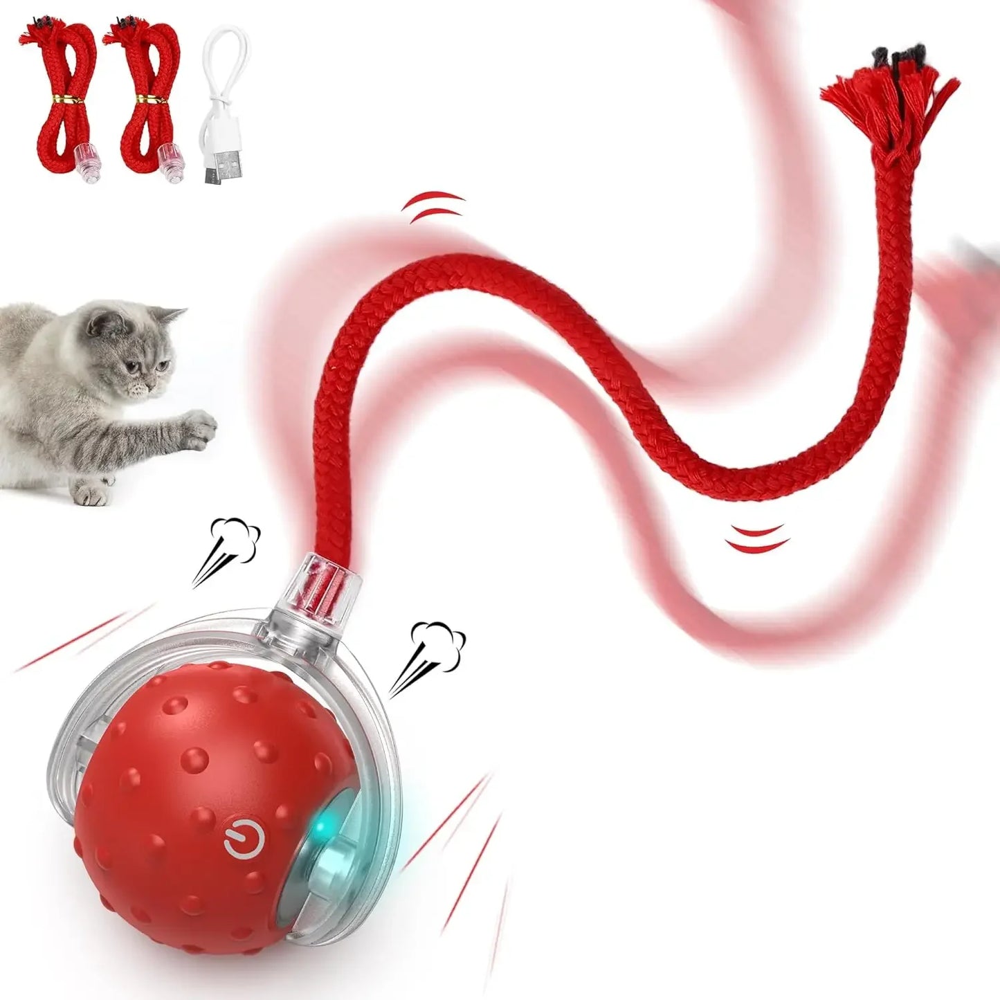 1/2PCS Smart Cat Toys Pet Toys Automatic Rolling Ball Fake Tail Rechargeable Electric Pet Interactive Toy Dog Cat Imitate Mouse