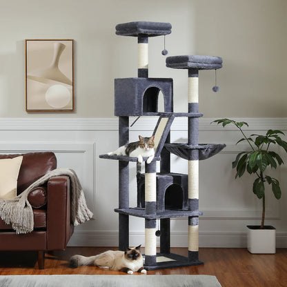 H180CM Large Cat Tree for Indoor Tall Tower for Cat Multi-Level Plush with Natural Sisal Scratching Post Condos Perches Hammock