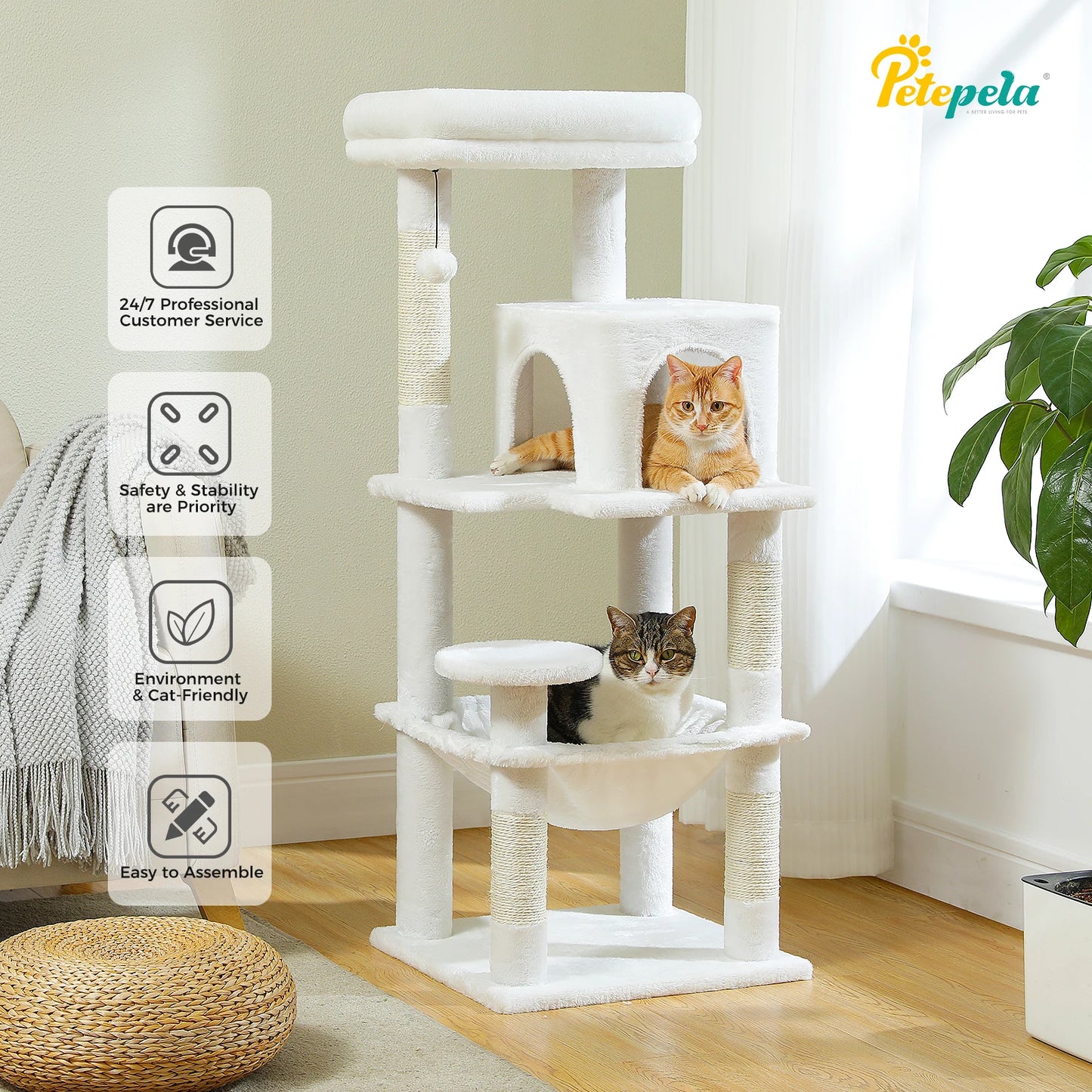 Cat Tree for Indoor Cats, 5-Level Cat Tower for Large Cats with Metal Frame Large Hammock Cat Condo with Big Top Perch