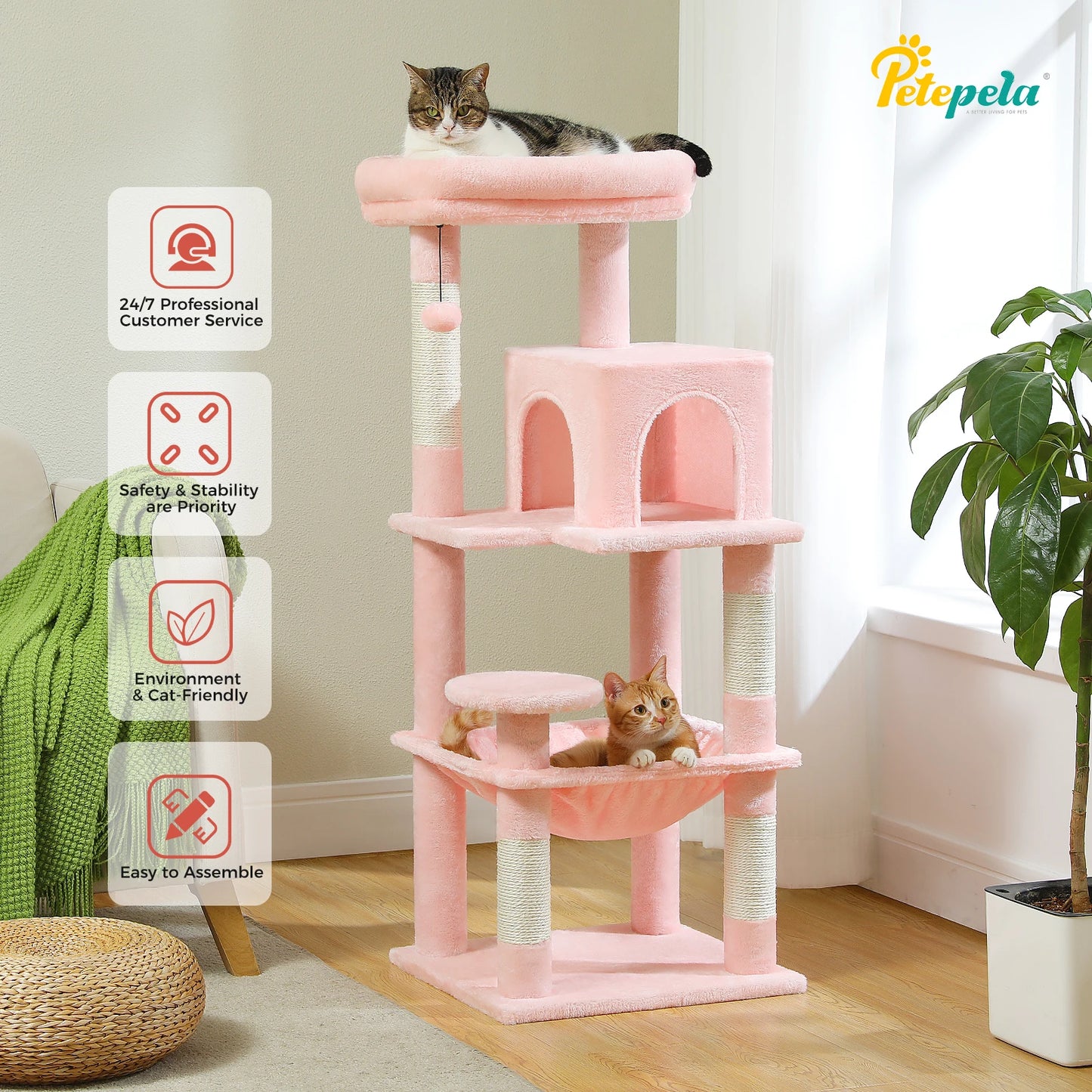 Cat Tree for Indoor Cats, 5-Level Cat Tower for Large Cats with Metal Frame Large Hammock Cat Condo with Big Top Perch