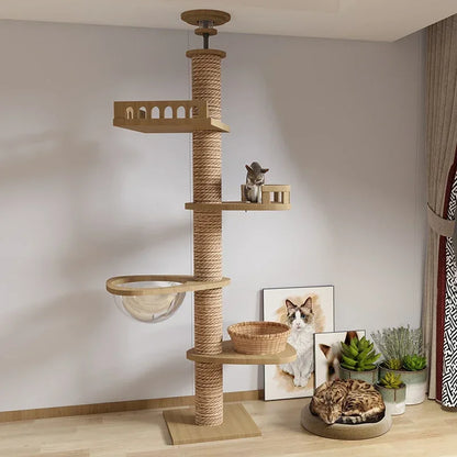 Cats Tree Floor Solid Wooden Cat Tree House Climbing Pets Furniture Adjustable Kitten Trees Tower Multilayer Cat Climbing Frame