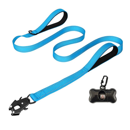 Heavy Duty Dog Leash- Nylon reflective  with Soft Padded 2 Handle & Auto Lock Frog Clip Outdoor dog leash With a dog poop bag