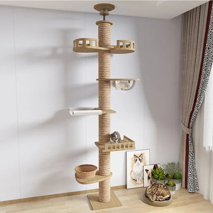 Cats Tree Floor Solid Wooden Cat Tree House Climbing Pets Furniture Adjustable Kitten Trees Tower Multilayer Cat Climbing Frame