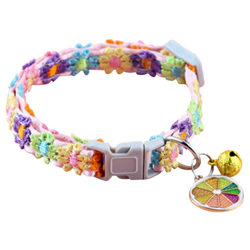 Pet Collar With Bell Cartoon Footprint Colorful Dog Puppy Kitten Collar Adjustable Safety Bell Ring Necklace Pet Accessories