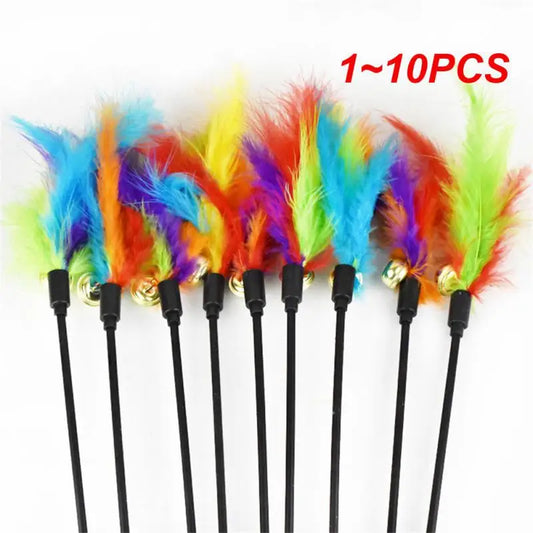 1~10PCS Funny Cat Stick Toys Colorful Feathers Tease Cat Stick Interactive Pet Toys For Cat Playing Toy Supplies Cat Accessories