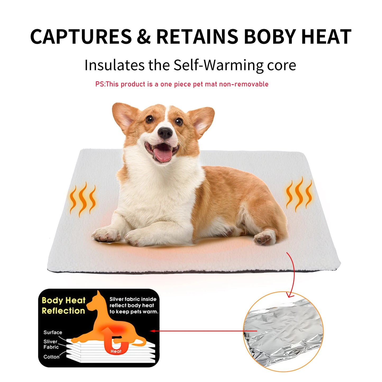 Self-Heating Pet Pads Blanket Puppy Pad Warm Cushion Mat for Cats Dogs Washable Pets with Thermal Body Heat Reflecting Core Pad