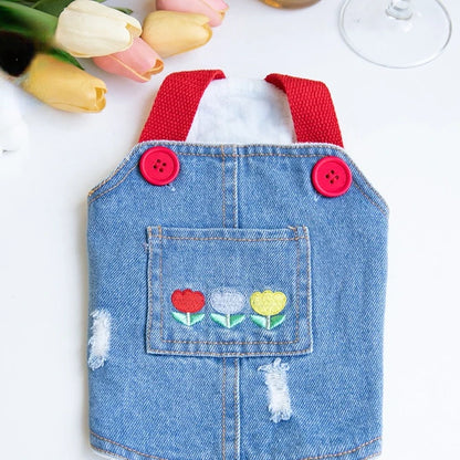 Fashion Embroidered Denim Dogs Skirt Plush Pet Clothes Cat and Dog Clothes Teddy Bear Coat Hat Dog Christmas Clothes Dog Dress