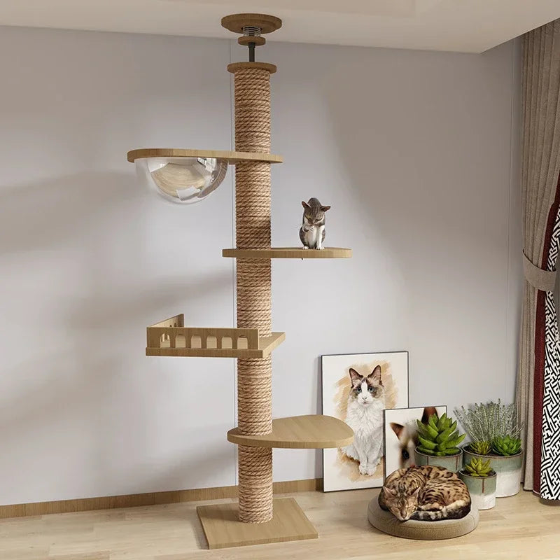 Cats Tree Floor Solid Wooden Cat Tree House Climbing Pets Furniture Adjustable Kitten Trees Tower Multilayer Cat Climbing Frame