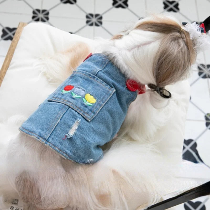 Fashion Embroidered Denim Dogs Skirt Plush Pet Clothes Cat and Dog Clothes Teddy Bear Coat Hat Dog Christmas Clothes Dog Dress