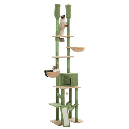 Cactus Cat Tree Floor to Ceiling Cat Tower 7 Tiers Cat Climbing Tree with Cozy Hammocks and Condos 5 Platforms Scratching Posts