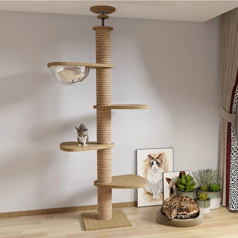 Cats Tree Floor Solid Wooden Cat Tree House Climbing Pets Furniture Adjustable Kitten Trees Tower Multilayer Cat Climbing Frame