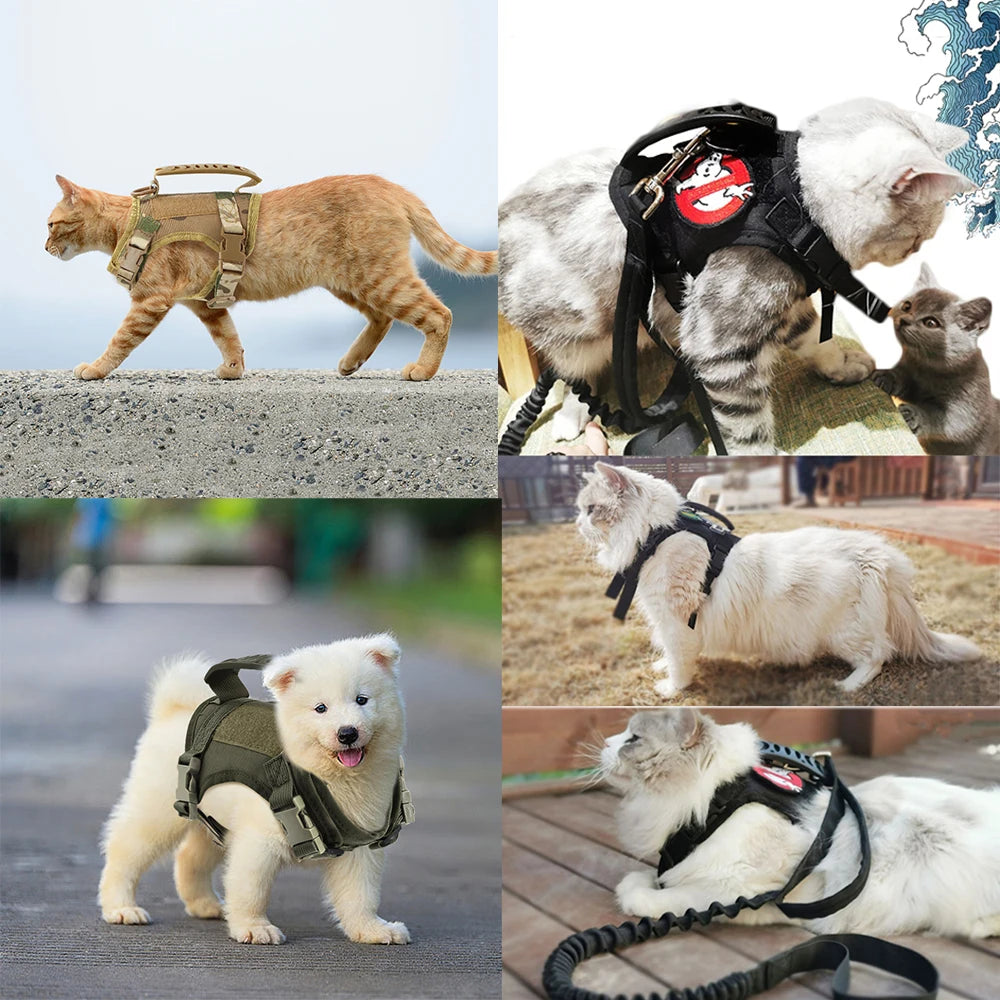 Tactical Puppy Harness Leash For Small Dogs Cats Adjustable Kitten Vest For Military Service Dog Working Training Walking